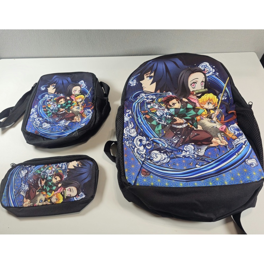 Demon Slayer Backpack Lunch Bag Pencil Case Set Anime Kids School Bag 3 Piece